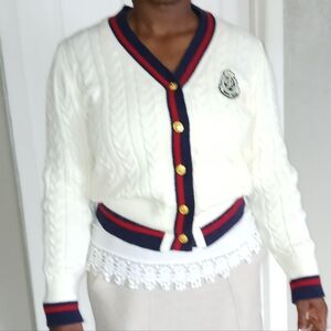 Elegant White Cable Knit Cardigan Sweater